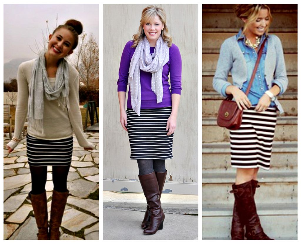 How to wear black top and white striped skirt